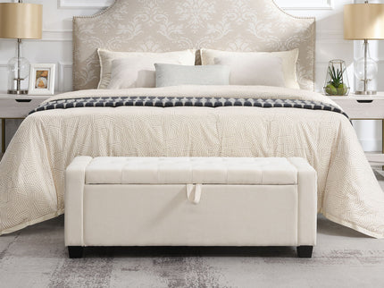 Upholstered Storage Ottoman Bench With Button Tufting And Safety Hinge