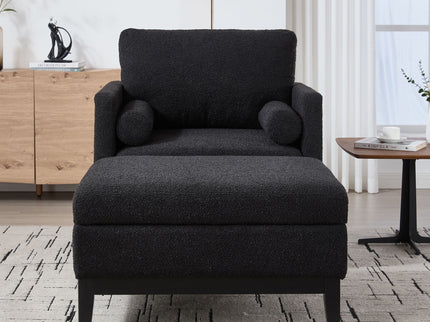 Farmhouse Upholstered Accent Chair With Ottoman, Reversible Lid Coffee Table