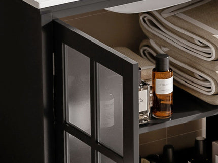 Modern Bathroom Vanity With Ceramic Sink, Tempered Blurred Glass Doors