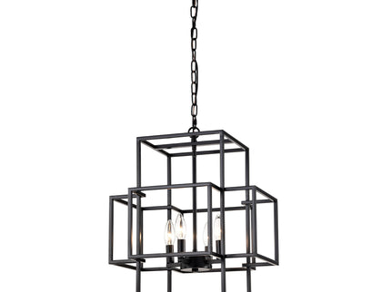 4 Light Metal Lantern Tiered Pendant Hanging Light Fixtures, Industrial Farmhouse Adjustable Height Chandeliers For Dining Room Hallway Foyer Entryway (E12 Bulbs Not Included)