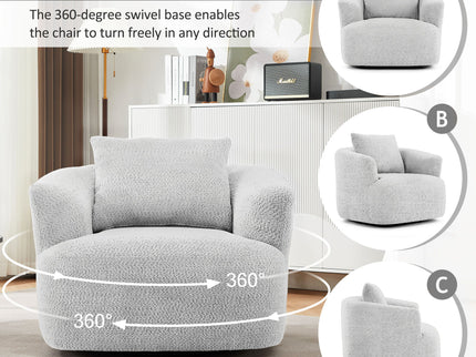 360° Swivel Barrel Sofa Chair With Throw Pillow, Upholstered Accent Chair
