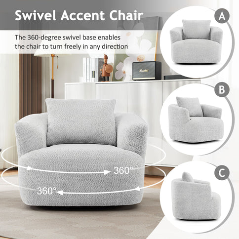 360° Swivel Barrel Sofa Chair With Throw Pillow, Upholstered Accent Chair