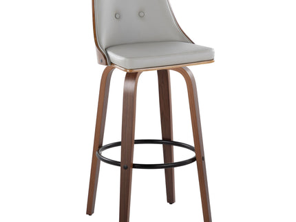 Gianna - Mid-Century Modern Fixed Height Barstool & Swivel With Round Footrest (Set of 2) - Walnut / Light Gray