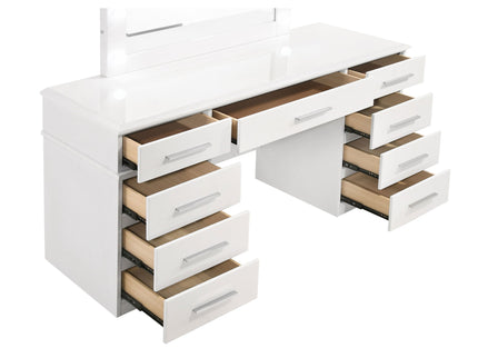 Sarah - 9 Drawer Vanity Desk With Mirror Set - White