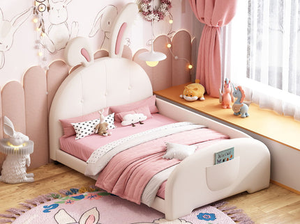 Upholstered Rabbit-Shape Princess Bed With Headboard And Footboard