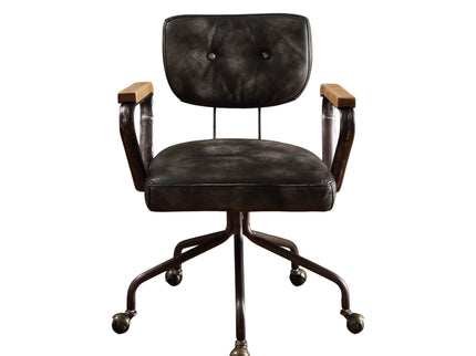 Hallie - Top Grain Leather Office Chair - Vintage Black
