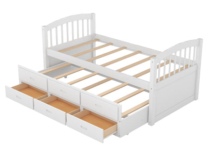 Bunk Bed With Trundle And Drawers, Arched Headboard And Footboard