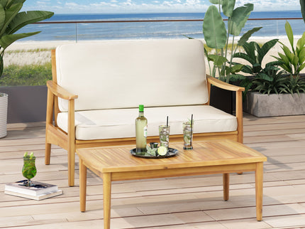 Outdoor Acacia Wood Loveseat Set With Coffee Table