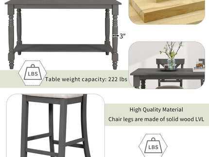 Counter Height Dining Set With Shelf, 4 Chairs And Bench