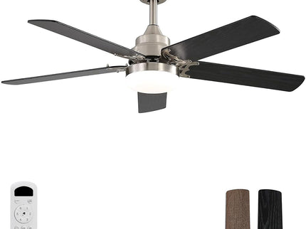 42" Ceiling Fan With Reversible DC Motor, LED Light, 5 Blade Design - Nickel