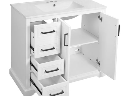 Bathroom Vanity With Sink, Soft Close Doors, Adjustable Shelf & 3 Drawers