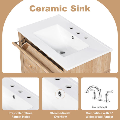 Bathroom Vanity With Sink, Flip Out Drawer, 2 Soft Close Drawers, 1 Soft Close Door - Wood