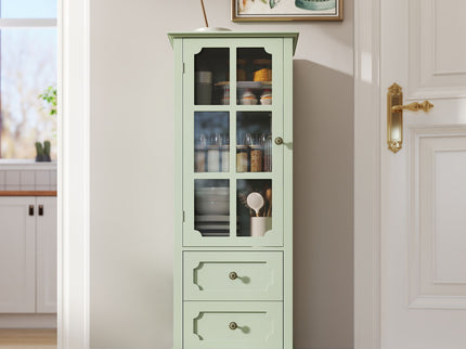 Minimalism Buffet Cabinet With Glass Doors And Double Drawer