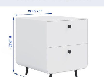 Modern Night Stand Storage Cabinet For Living Room Bedroom, Steel Cabinet With 2 Drawers, Bedside Furniture, Circular Handle - White