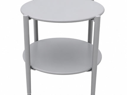 Round Outdoor Coffee Table With Shelf For Garden - Gray