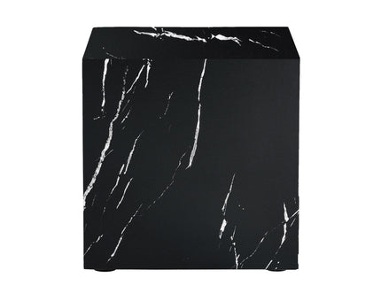 Luxurious Marble Texture Coffee Table Cube Design Elegant Living Room Accent - Black