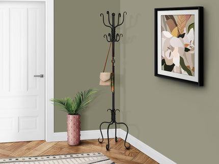 Coat Rack, Hall Tree, Free Standing, 8 Hooks, Entryway, Transitional - Black