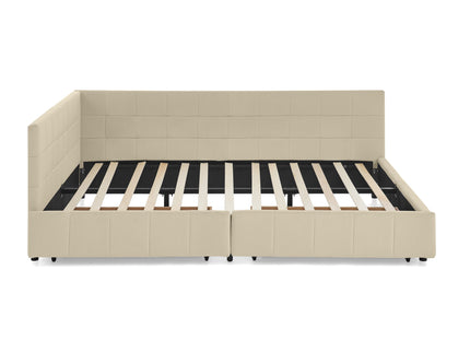 Mid-Century Storage Upholstered Tufted Bed Frame With Backrest And Armrests