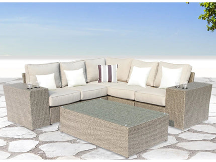 Outdoor Wicker Sectional With Weather Resistant Cushions And Table