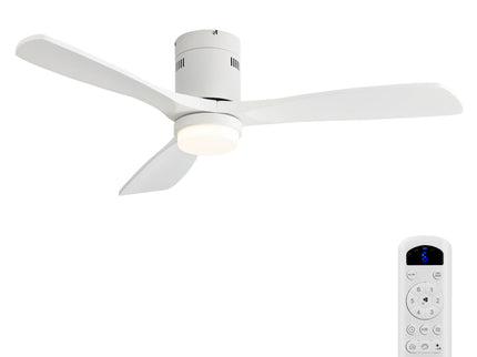 52" Low Profile Ceiling Fan With 6 Speed Remote, 3 Blades, Reversible DC Motor For Living Room - White