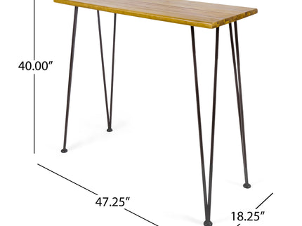Dione Outdoor Industrial Acacia Wood Bar Set With Metal Frame And Slat Paneling - Brown