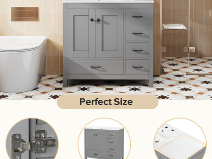 Bathroom Vanity With Sink Combo, 2 Soft Close Doors And 5 Drawers