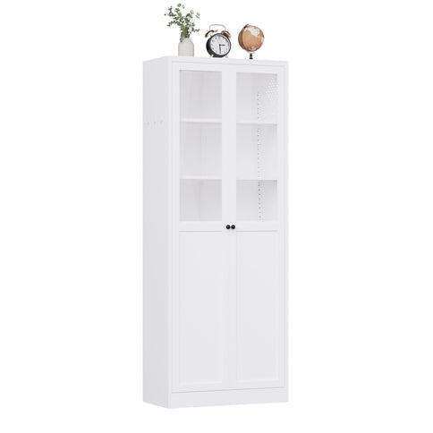 Tall Metal Kitchen Pantry Cabinet With Adjustable Shelves And Silent Magnetic Doors - White