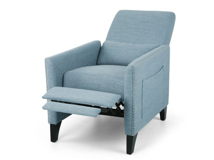 Repose Upholstered Recliner Chair With Nailhead Trim And Side Pocket - Light Blue