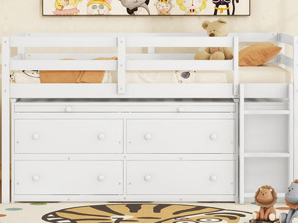 Loft Bed With Retractable Writing Desk And 4 Drawers, With Lateral Portable Desk And Shelves