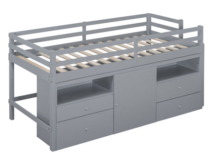 Loft Bed With 4 Drawers, Underneath Cabinet And Shelves