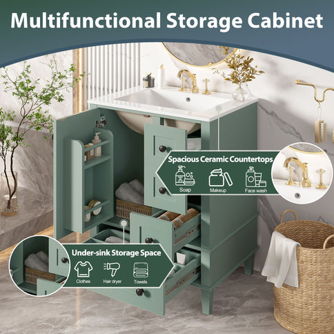 Bathroom Vanity With Integrated Basin, Soft Close Drawers, Door Mounted Double Layer Shelf