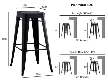 Backless Lightweight Bar Stools (Set of 2) - Black