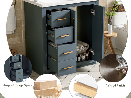 Ceramic Sink Combo, Freestanding Vanity Set With 3 Drawers & Soft Closing Doors