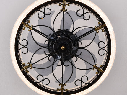 20" Caged Ceiling Fan With Remote Control And Crystal Sand Lampshade - Matte Black