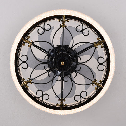 20" Caged Ceiling Fan With Remote Control And Crystal Sand Lampshade - Matte Black