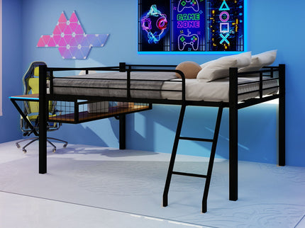 Loft Bed With Built In Desk, LED Light Strip