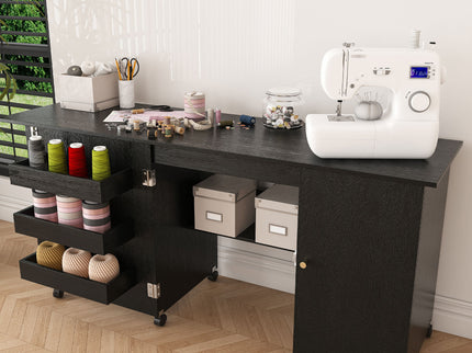 Foldable Sewing Table With Locking Casters