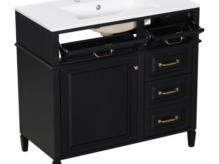 Modern Bathroom Vanity With Sink Top, Flip Drawer Design