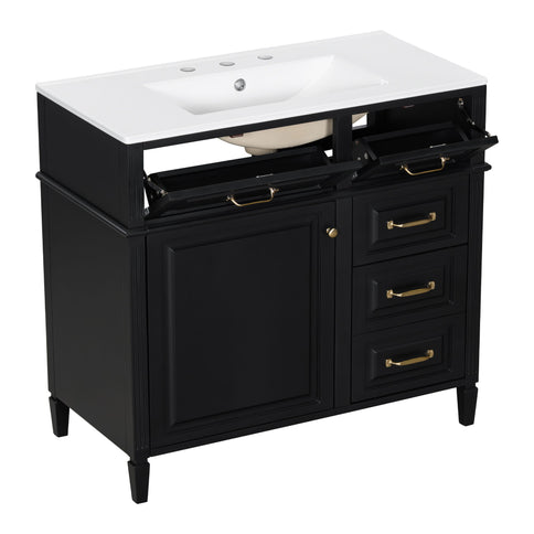 Modern Bathroom Vanity With Sink Top, Flip Drawer Design