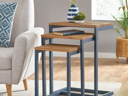 Kacha - Modern Industrial Firwood Nesting Tables (Set of 3) With Iron Frame - Antique Brown / Black