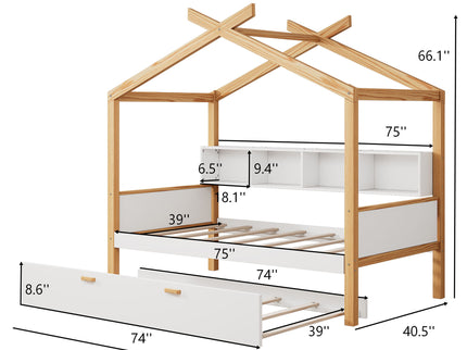 House Bed With Bookshelf Storage