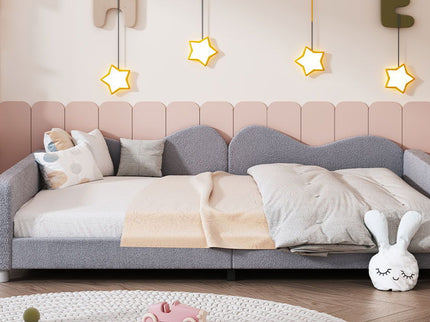 Upholstered Daybed, Sherpa Fabric Sofabed With Cloud-Shaped Backrest