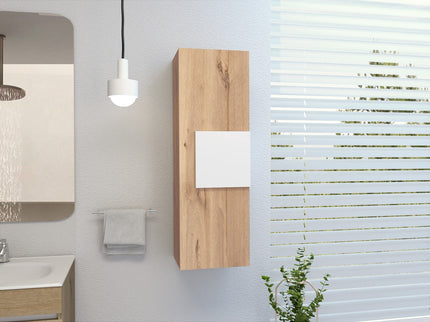 Medicine Single Door Cabinet, Three Shelves - Light Oak / White