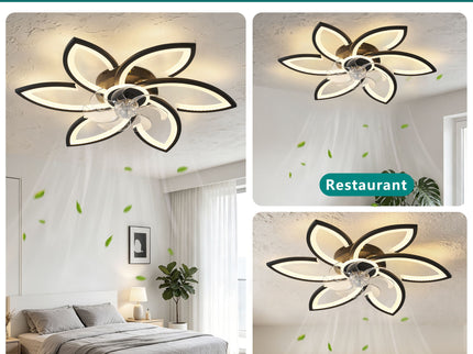 30" Flower 6 Speed Ceiling Fan With Remote Controlled LED Lights, Low Profile Flush Mount Fan