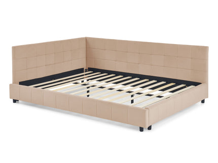 Mid-Century Storage Upholstered Tufted Bed Frame With Backrest And Armrests
