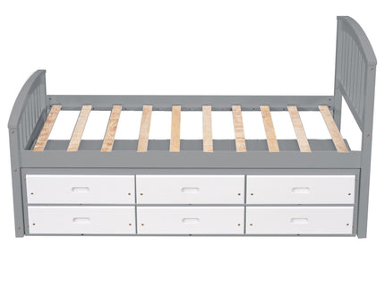 Platform Storage Bed Solid Wood Bed With 6 Drawers