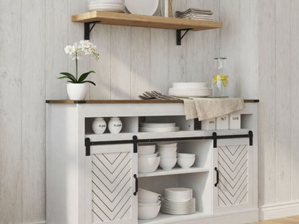 TV Stand With Sliding Barn Doors And Adjustable Storage - White / Oak