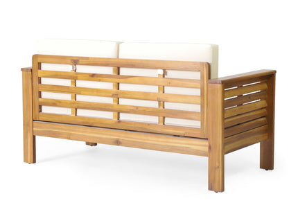 Acacia Wood Loveseat And Coffee Table Set With Cushions