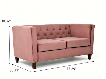 Button Tufted Loveseat, 2 Seater With Square Arm Couch For Living Room