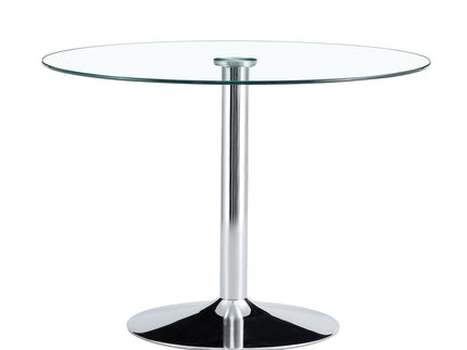 Modern Minimalist Circular Dining Table With Glass Top And Electroplated Metal Legs For Restaurants And Living Rooms - Silver / Transparent